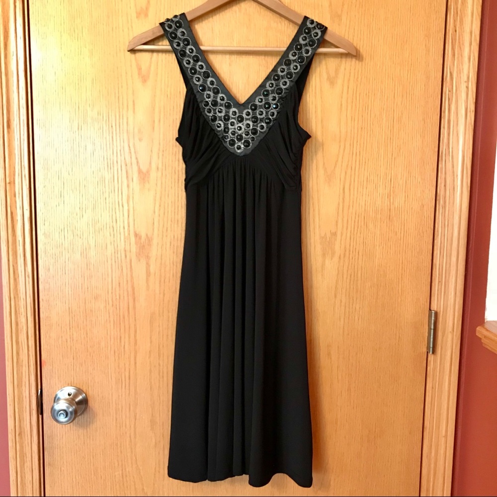 Soprano A-line stretchy dress w beaded neckline S